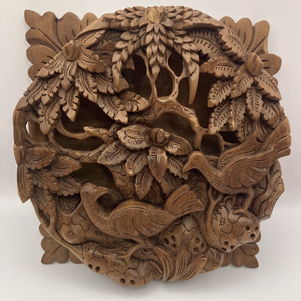 Gorgeous Balinese Carved Wood Tropical Birds- Indonesia- Rare